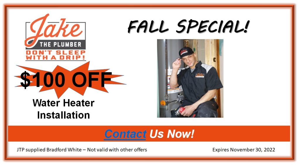 Jake The Plumber Water Heater $100 OFF Coupon