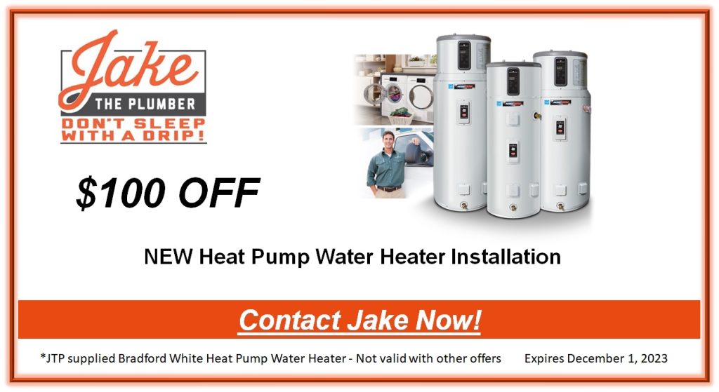Coupon for $100 Off heat Pump Water Heater from Jake the Plumber